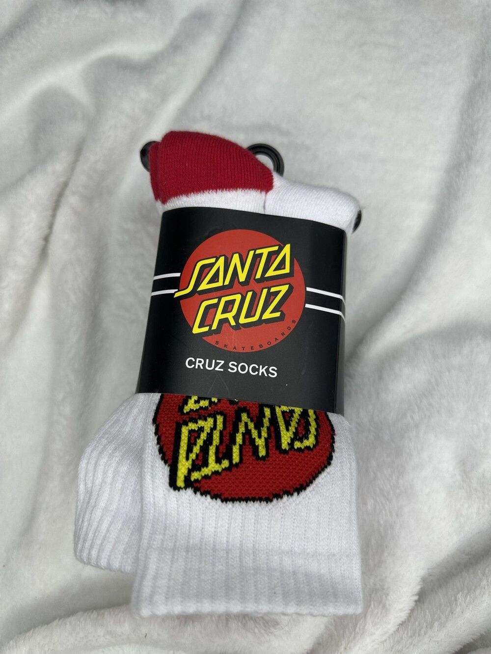 Santa Cruz Socks Youth One Size White Red Logo Crew Skateboard Skateboarding